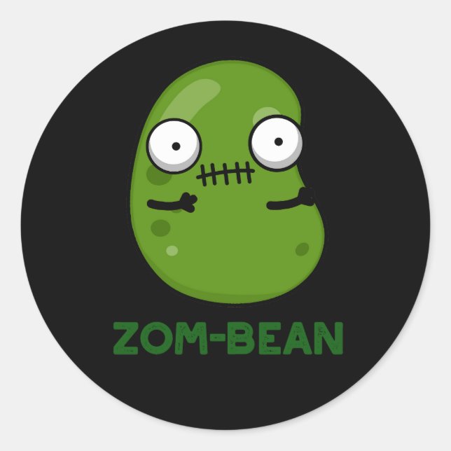Pegatina Redonda Zom-bean Funny Halloween Zombie Bean Pun Dark BG (Anverso)