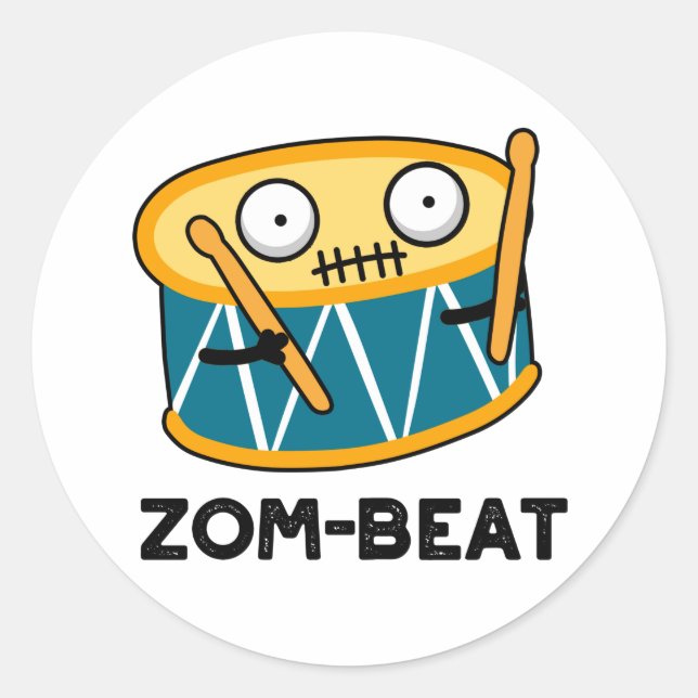 Pegatina Redonda Zom-beat Funny Halloween Zombie Drum Pun (Anverso)