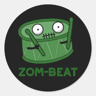 Pegatina Redonda Zom-beat Funny Halloween Zombie Drum Pun Dark BG