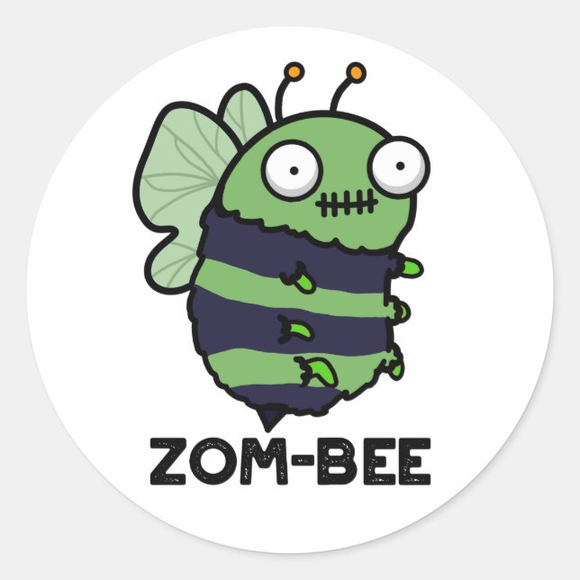 Pegatina Redonda Zom-bee Funny Halloween Zombie Bee Pun (Anverso)