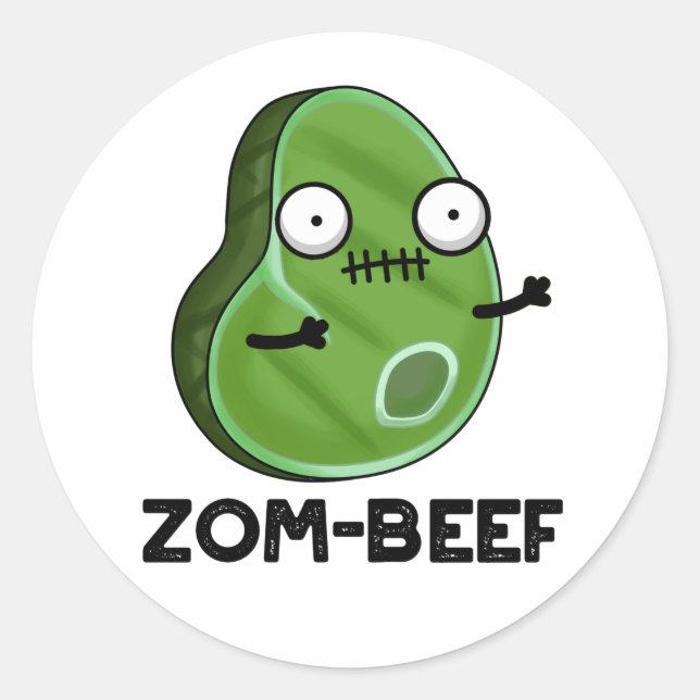 Pegatina Redonda Zom-beef Funny Halloween Zombie Meat Pun (Anverso)