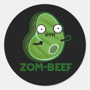Pegatina Redonda Zom-beef Funny Zombie Meat Pun Dark BG