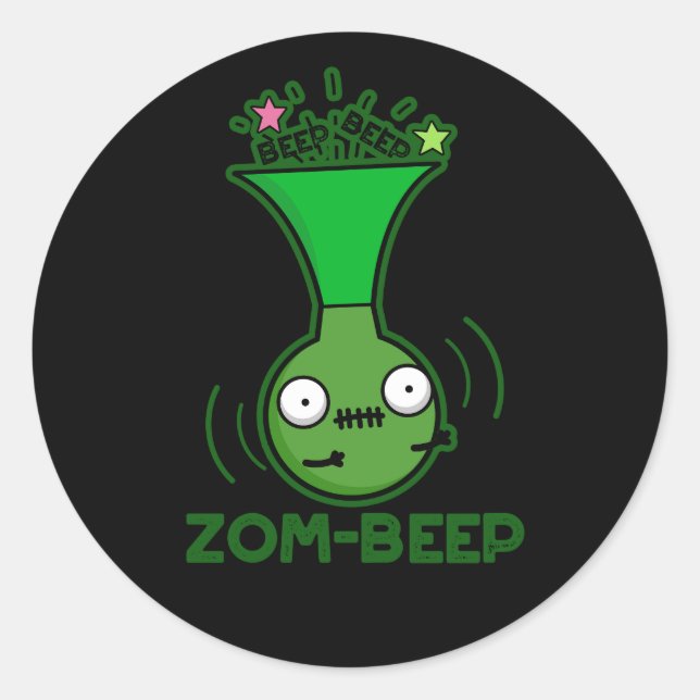Pegatina Redonda Zom-beep Funny Zombie Honker Pun Dark BG (Anverso)