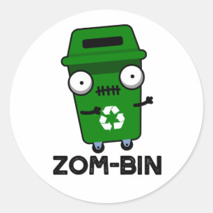 Pegatina Redonda Zom-bin Funny Halloween Zombie Trash Bin Pun
