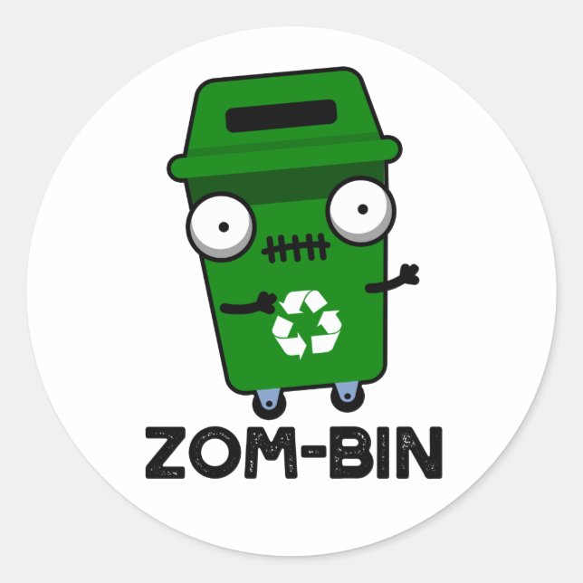 Pegatina Redonda Zom-bin Funny Halloween Zombie Trash Bin Pun (Anverso)