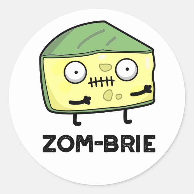 Pegatina Redonda Zom-brie Funny Halloween Zombie Brie Cheese Pun (Anverso)