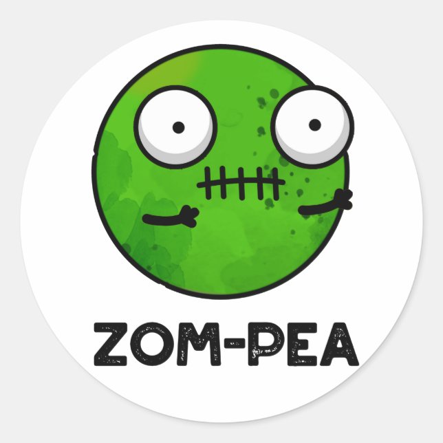 Pegatina Redonda Zom-pea Funny Halloween Zombie Pea Pun (Anverso)
