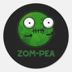 Pegatina Redonda Zom-pea Funny Zombie Pea Pun Dark BG