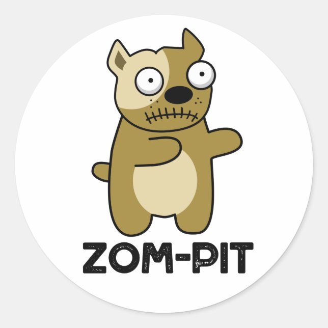 Pegatina Redonda Zom-pit Funny Halloween Zombie Pit Bull Pun (Anverso)