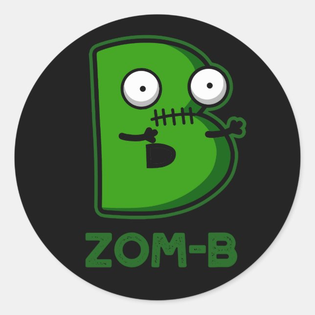 Pegatina Redonda Zomb-b Funny Halloween Zombie Alphabet B Pun (Anverso)