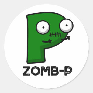 Pegatina Redonda Zomb-P Funny Halloween Zombie Alphabet Pun