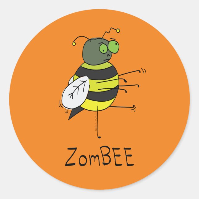 Pegatina Redonda ZomBEE Zombie Bee Pegatinas divertidos de Hallowee (Anverso)