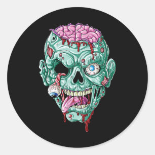 Pegatina Redonda Zombie Face Brain Halloween Niños Hombres Mujeres