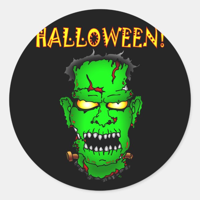 Pegatina Redonda Zombie Frankenstein (Anverso)
