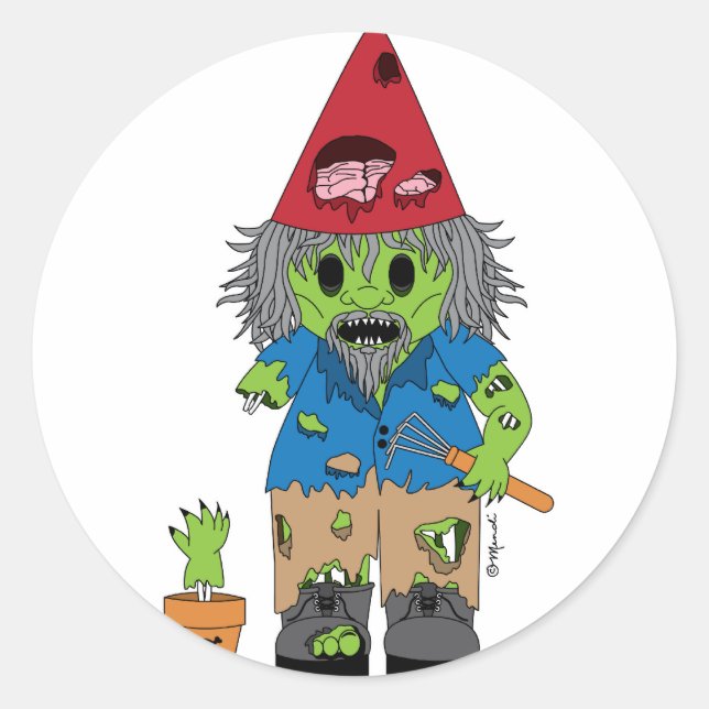 Pegatina Redonda Zombie Gnome (Anverso)