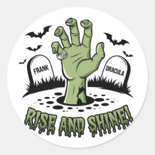 Pegatina Redonda Zombie Hand Rising Halloween Diseño divertido y es