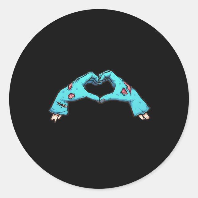 Pegatina Redonda Zombie Hands Heart Halloween Spooky (Anverso)