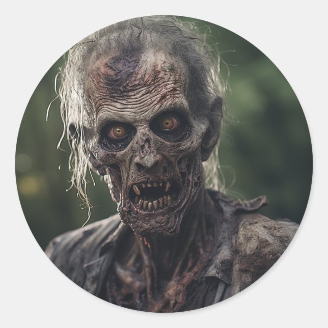 Pegatina Redonda Zombie Horror Head (Anverso)