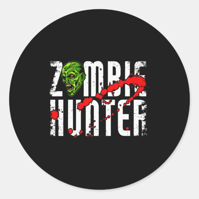 Pegatina Redonda Zombie Hunter _ Halloween Apparel Funny Halloween  (Anverso)