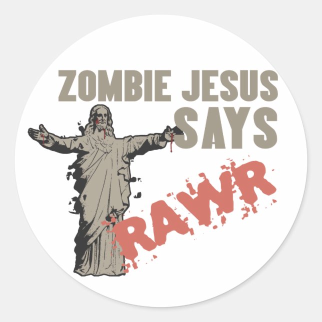 Pegatina Redonda Zombie Jesus dice RAWR (Anverso)
