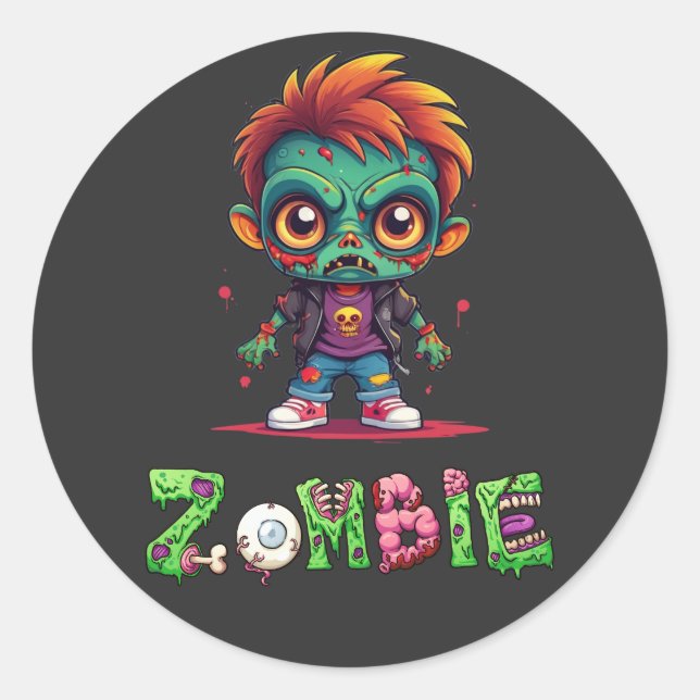 Pegatina Redonda Zombie Kid - Ash (Anverso)