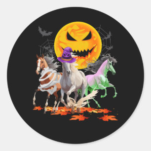 Pegatina Redonda Zombie Mummy Witch Horse Lover Pumpkin Horror Hall