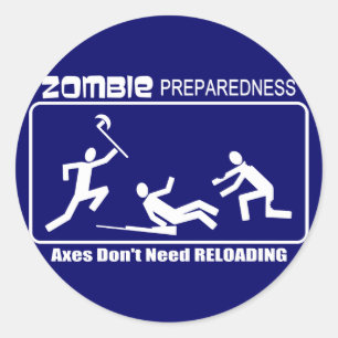Pegatina Redonda Zombie Preparity Axes Reloading WHITE Design
