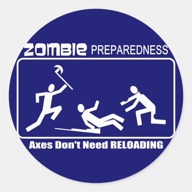 Pegatina Redonda Zombie Preparity Axes Reloading WHITE Design (Anverso)