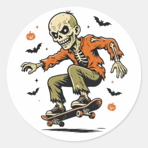 Pegatina Redonda Zombie Skateboarder