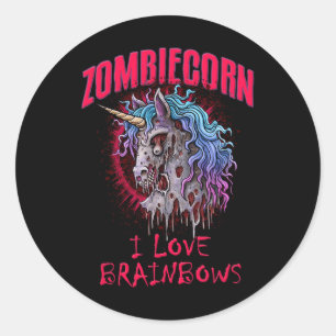 Pegatina Redonda Zombie Unicornio I Love Brainbows Punk Gótico góti