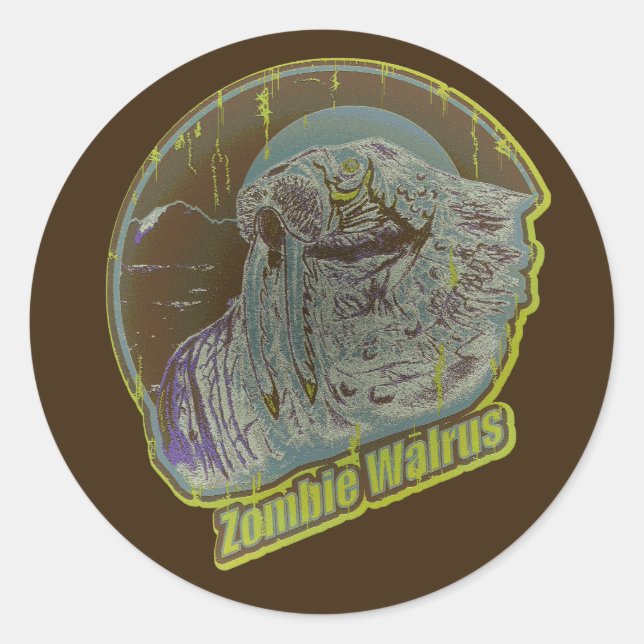 Pegatina Redonda Zombie Walrus (Anverso)