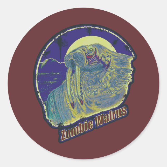 Pegatina Redonda Zombie Walrus (Anverso)
