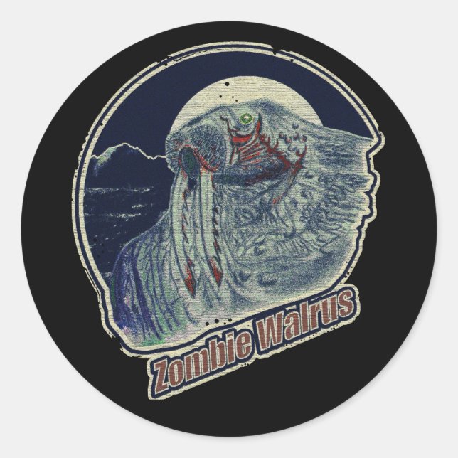 Pegatina Redonda Zombie Walrus R (Anverso)