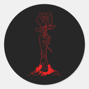 Pegatina Redonda Zombiecore Aesthetic Zombie Mano Red Rose Skeleton