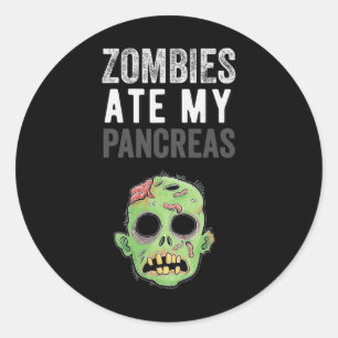 Pegatina Redonda Zombies comen mi páncreas Diabetes Diabetes Chica