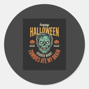 Pegatina Redonda Zombies de Halloween se Comieron Mi Cerebro