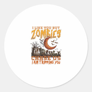 Pegatina Redonda Zombies nos persiguen Halloween Cementerio Luna Cr