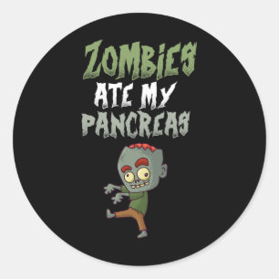 Pegatina Redonda Zombies se comen mi páncreas T1D Tipo 1 Chica de d