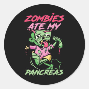 Pegatina Redonda Zombies se comen mi pancres divertidos T1d Warrid 