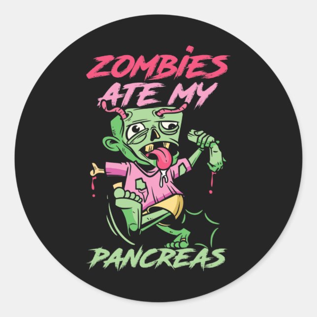 Pegatina Redonda Zombies se comen mi pancres divertidos T1d Warrid  (Anverso)
