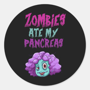 Pegatina Redonda Zombies se comieron mi páncreas Chicas de diabetes