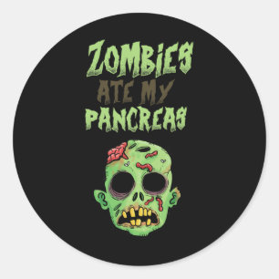 Pegatina Redonda Zombies se comieron mi páncreas T1D tipo 1 mujeres