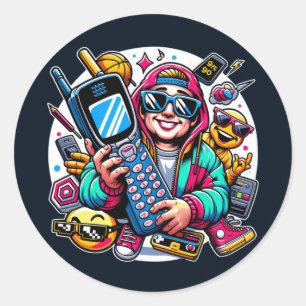 Pegatina Redonda Zona de juegos Retro Tech: Una odisea nostálgica d