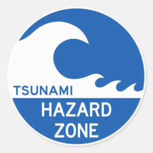Pegatina Redonda Zona de Tsunami