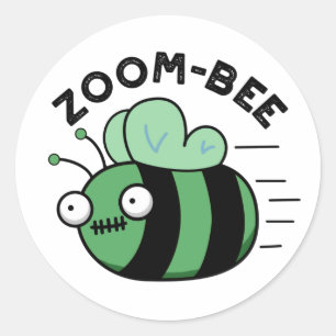 Pegatina Redonda Zoom-bee Funny Halloween Zombie Bee Pun