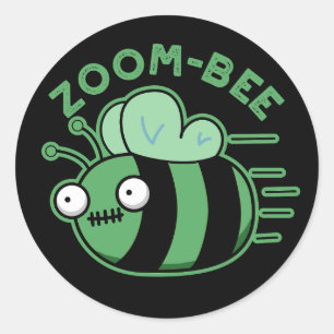 Pegatina Redonda Zoom-bee Funny Zombie Bee Pun Dark BG