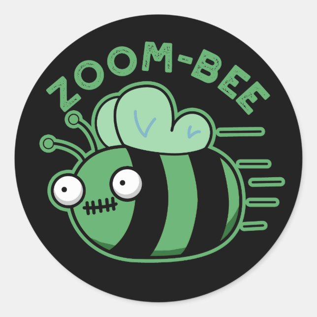 Pegatina Redonda Zoom-bee Funny Zombie Bee Pun Dark BG (Anverso)