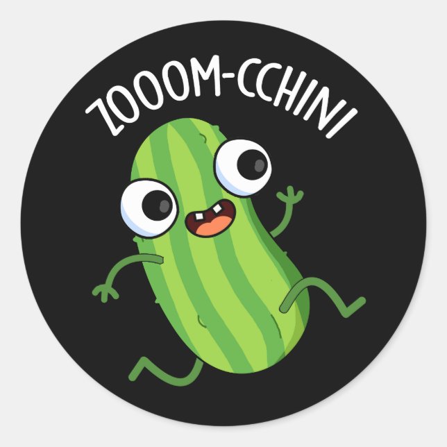 Pegatina Redonda Zoom-cchini Funny Zucchini Pun Dark BG (Anverso)