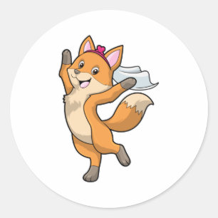 Pegatina Redonda Zorra como novia con velo y corazón