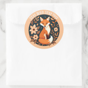 Pegatina Redonda Zorro Boho "Mantén Salvaje, Mantén Libre" Diseño B